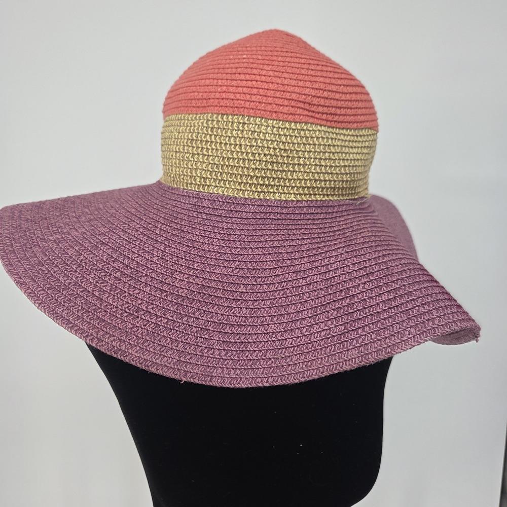 Amiani Wide Brim Straw-Look Sun Dual Tone Hat Pink And Purple Barbiecore